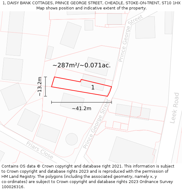 1, DAISY BANK COTTAGES, PRINCE GEORGE STREET, CHEADLE, STOKE-ON-TRENT, ST10 1HX: Plot and title map