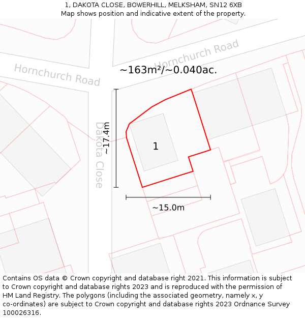 1, DAKOTA CLOSE, BOWERHILL, MELKSHAM, SN12 6XB: Plot and title map