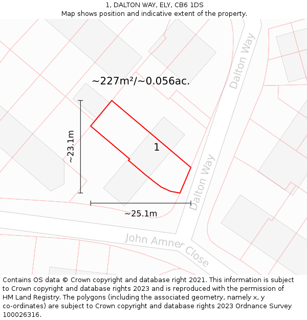 1, DALTON WAY, ELY, CB6 1DS: Plot and title map