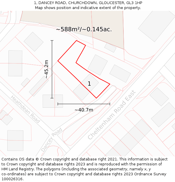 1, DANCEY ROAD, CHURCHDOWN, GLOUCESTER, GL3 1HP: Plot and title map