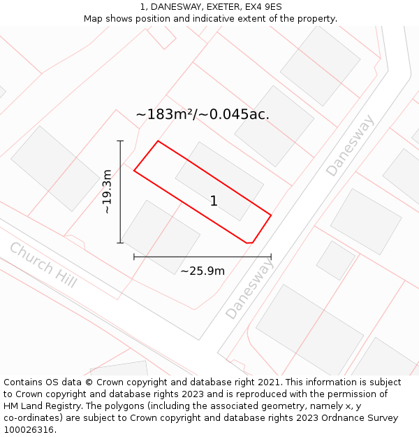 1, DANESWAY, EXETER, EX4 9ES: Plot and title map