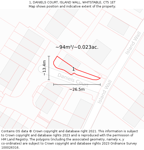 1, DANIELS COURT, ISLAND WALL, WHITSTABLE, CT5 1ET: Plot and title map