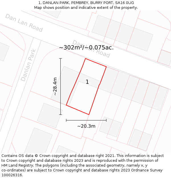 1, DANLAN PARK, PEMBREY, BURRY PORT, SA16 0UG: Plot and title map