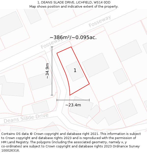 1, DEANS SLADE DRIVE, LICHFIELD, WS14 0DD: Plot and title map