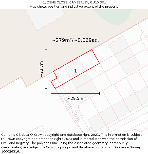 1, DENE CLOSE, CAMBERLEY, GU15 3RL: Plot and title map