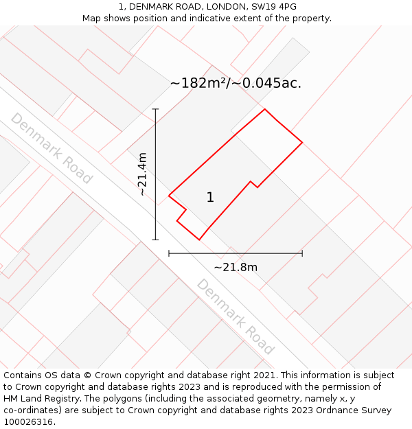 1, DENMARK ROAD, LONDON, SW19 4PG: Plot and title map
