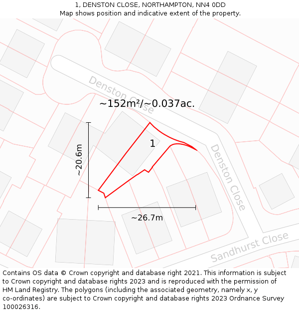 1, DENSTON CLOSE, NORTHAMPTON, NN4 0DD: Plot and title map