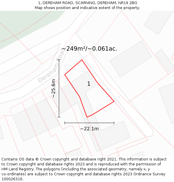 1, DEREHAM ROAD, SCARNING, DEREHAM, NR19 2BG: Plot and title map