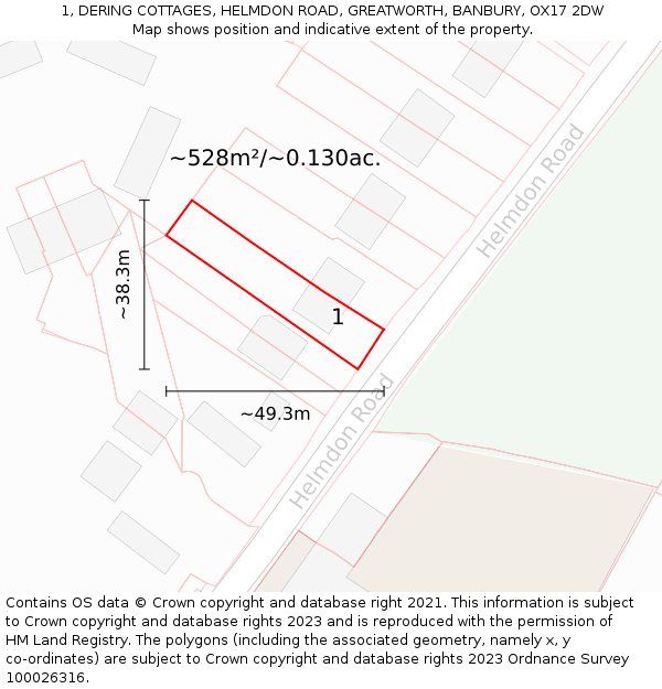 1, DERING COTTAGES, HELMDON ROAD, GREATWORTH, BANBURY, OX17 2DW: Plot and title map