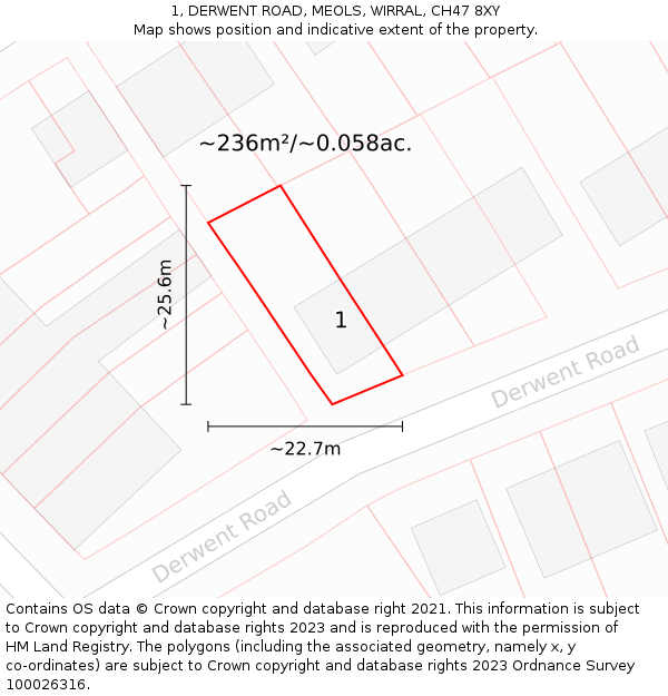 1, DERWENT ROAD, MEOLS, WIRRAL, CH47 8XY: Plot and title map