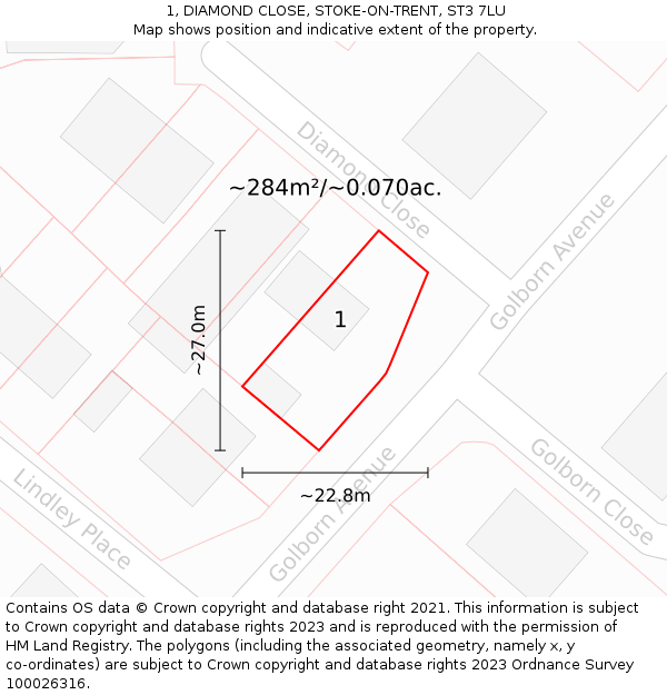 1, DIAMOND CLOSE, STOKE-ON-TRENT, ST3 7LU: Plot and title map