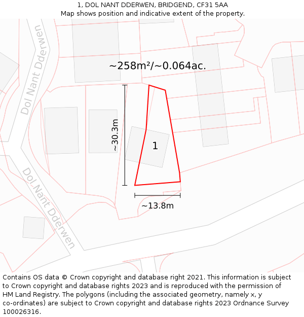 1, DOL NANT DDERWEN, BRIDGEND, CF31 5AA: Plot and title map