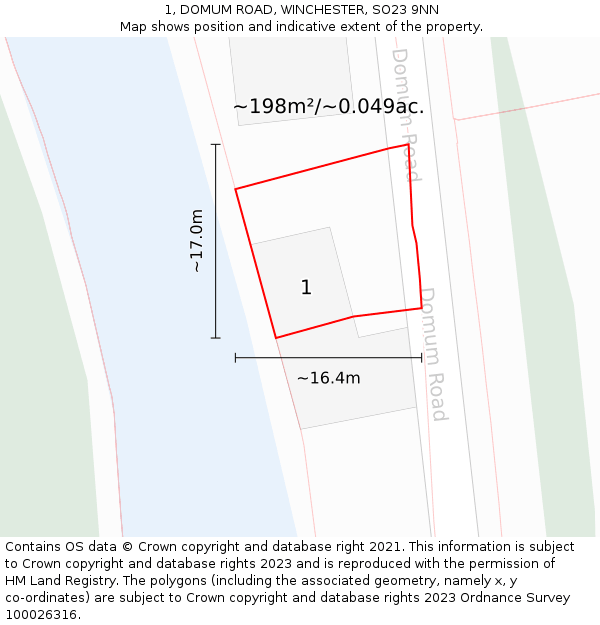 1, DOMUM ROAD, WINCHESTER, SO23 9NN: Plot and title map