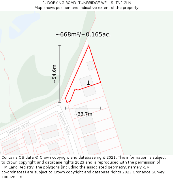 1, DORKING ROAD, TUNBRIDGE WELLS, TN1 2LN: Plot and title map