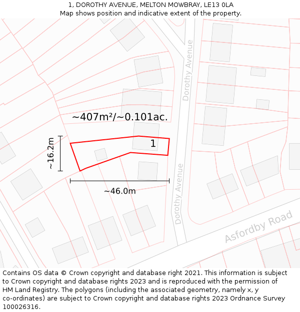 1, DOROTHY AVENUE, MELTON MOWBRAY, LE13 0LA: Plot and title map