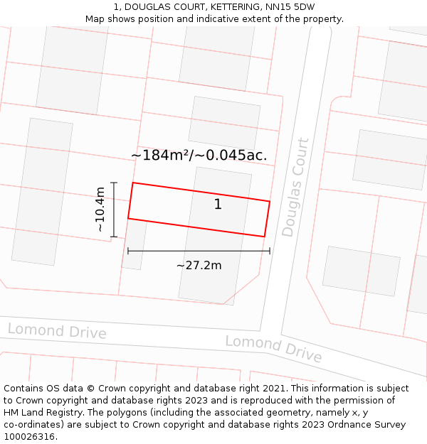 1, DOUGLAS COURT, KETTERING, NN15 5DW: Plot and title map
