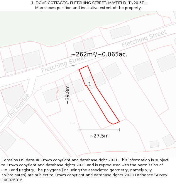 1, DOVE COTTAGES, FLETCHING STREET, MAYFIELD, TN20 6TL: Plot and title map