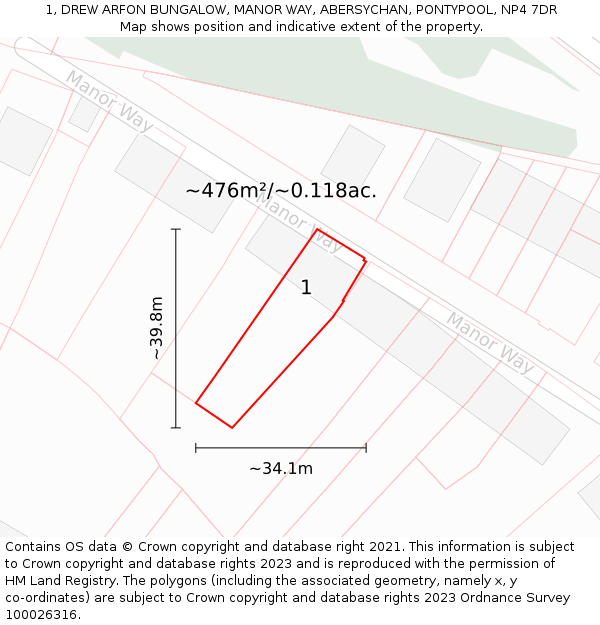 1, DREW ARFON BUNGALOW, MANOR WAY, ABERSYCHAN, PONTYPOOL, NP4 7DR: Plot and title map