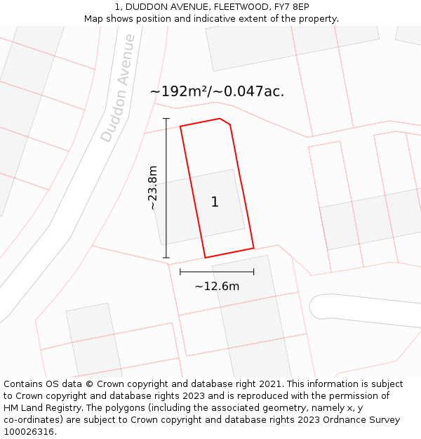 1, DUDDON AVENUE, FLEETWOOD, FY7 8EP: Plot and title map