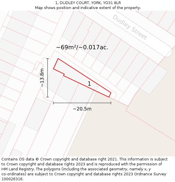 1, DUDLEY COURT, YORK, YO31 8LR: Plot and title map