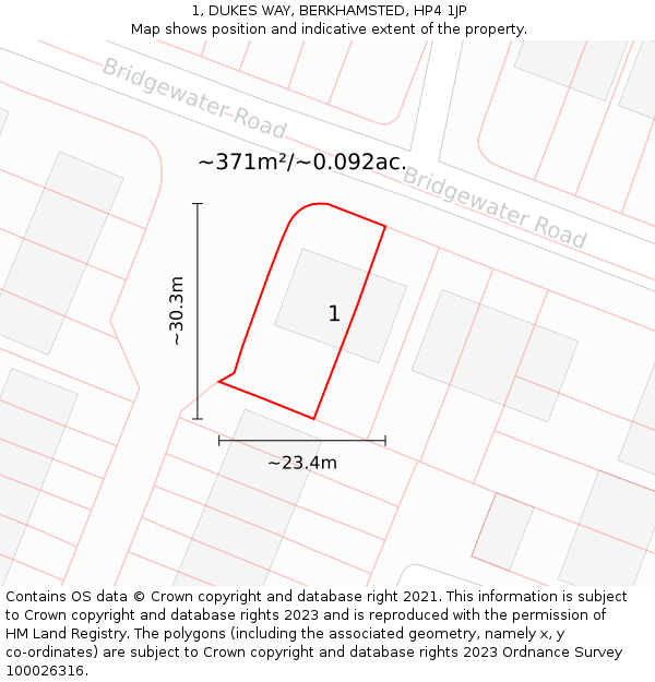 1, DUKES WAY, BERKHAMSTED, HP4 1JP: Plot and title map