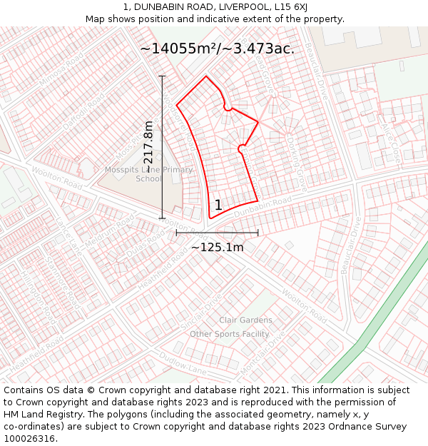 1, DUNBABIN ROAD, LIVERPOOL, L15 6XJ: Plot and title map