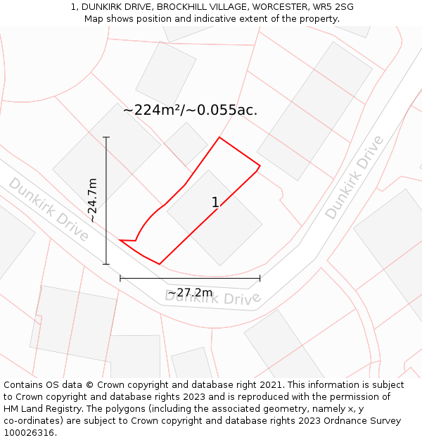 1, DUNKIRK DRIVE, BROCKHILL VILLAGE, WORCESTER, WR5 2SG: Plot and title map