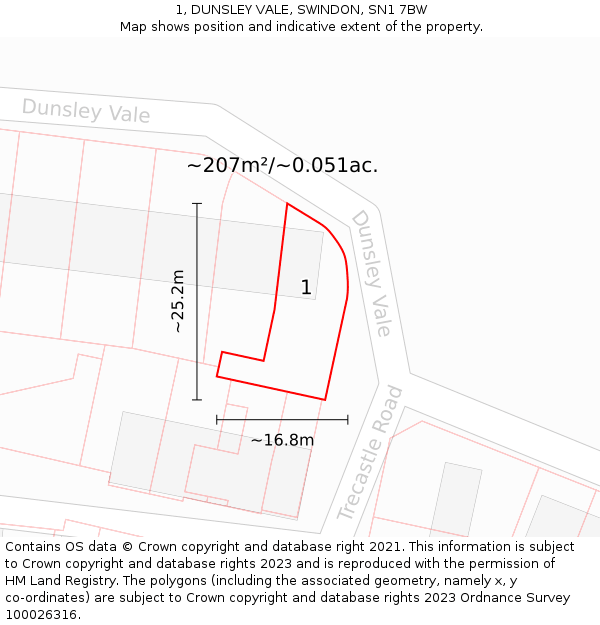 1, DUNSLEY VALE, SWINDON, SN1 7BW: Plot and title map