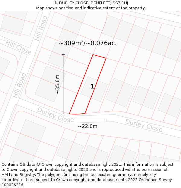 1, DURLEY CLOSE, BENFLEET, SS7 1HJ: Plot and title map