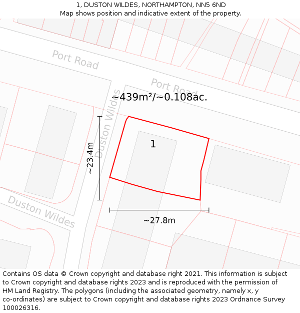 1, DUSTON WILDES, NORTHAMPTON, NN5 6ND: Plot and title map