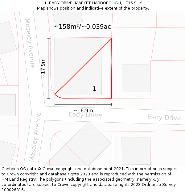 1, EADY DRIVE, MARKET HARBOROUGH, LE16 9HY: Plot and title map