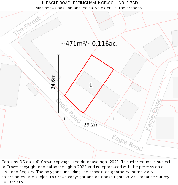 1, EAGLE ROAD, ERPINGHAM, NORWICH, NR11 7AD: Plot and title map