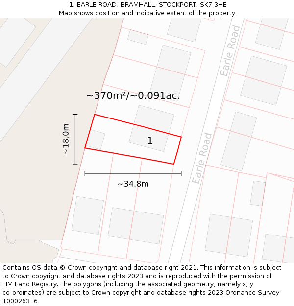 1, EARLE ROAD, BRAMHALL, STOCKPORT, SK7 3HE: Plot and title map