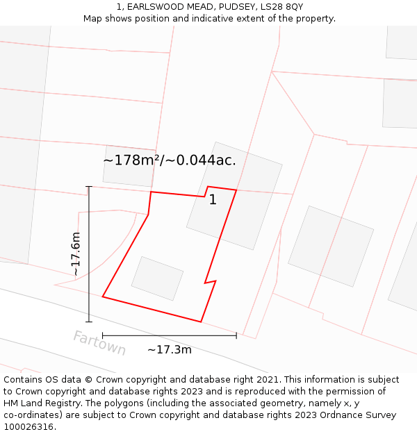 1, EARLSWOOD MEAD, PUDSEY, LS28 8QY: Plot and title map