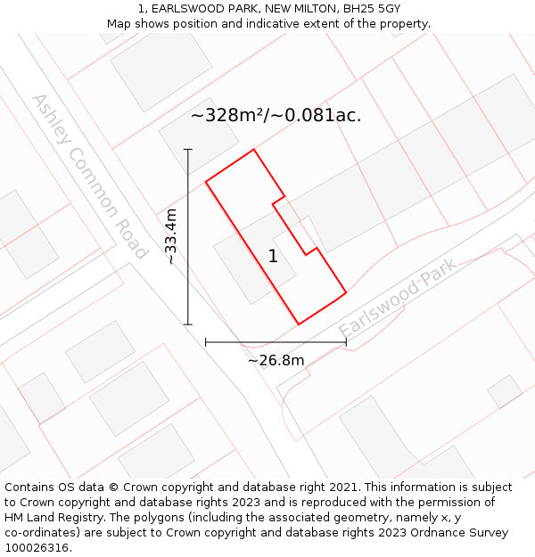 1, EARLSWOOD PARK, NEW MILTON, BH25 5GY: Plot and title map