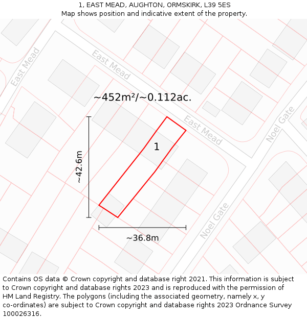 1, EAST MEAD, AUGHTON, ORMSKIRK, L39 5ES: Plot and title map