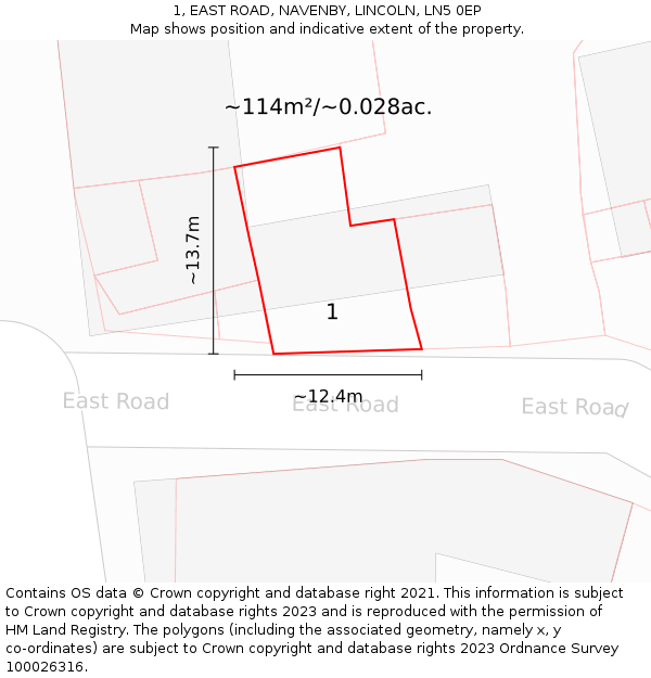 1, EAST ROAD, NAVENBY, LINCOLN, LN5 0EP: Plot and title map