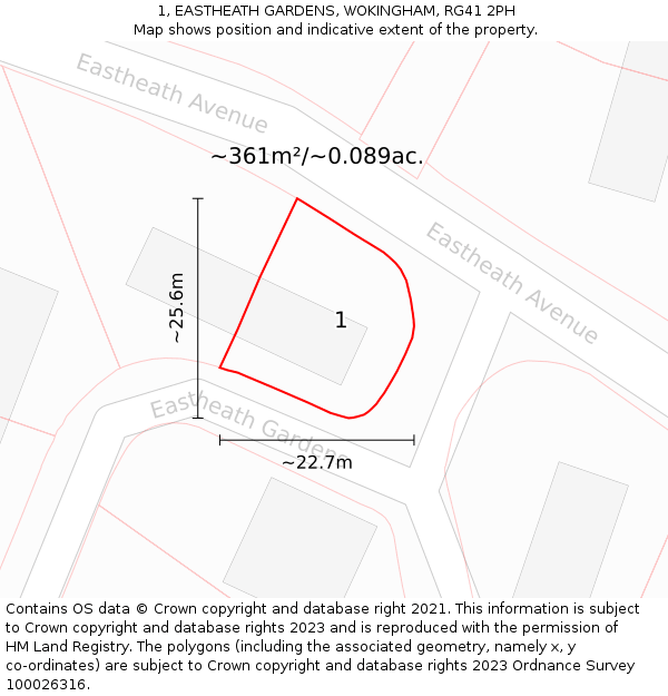 1, EASTHEATH GARDENS, WOKINGHAM, RG41 2PH: Plot and title map