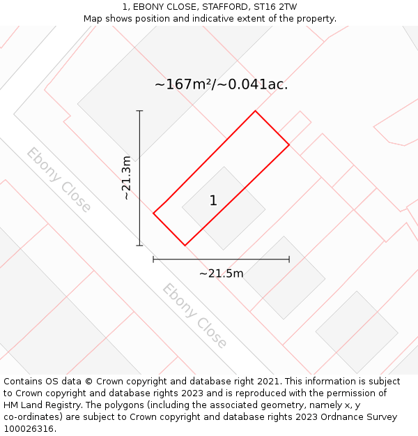 1, EBONY CLOSE, STAFFORD, ST16 2TW: Plot and title map