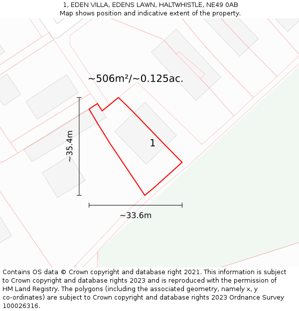 1, EDEN VILLA, EDENS LAWN, HALTWHISTLE, NE49 0AB: Plot and title map