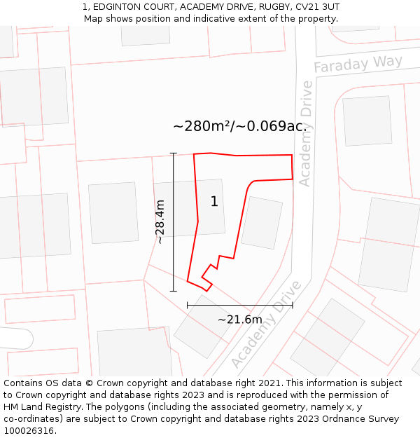 1, EDGINTON COURT, ACADEMY DRIVE, RUGBY, CV21 3UT: Plot and title map