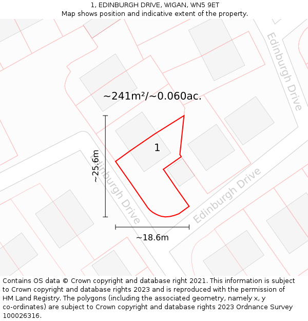 1, EDINBURGH DRIVE, WIGAN, WN5 9ET: Plot and title map