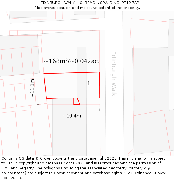 1, EDINBURGH WALK, HOLBEACH, SPALDING, PE12 7AP: Plot and title map
