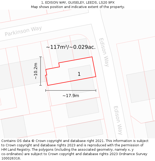 1, EDISON WAY, GUISELEY, LEEDS, LS20 9PX: Plot and title map