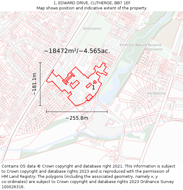 1, EDWARD DRIVE, CLITHEROE, BB7 1EF: Plot and title map