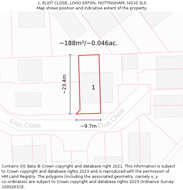 1, ELIOT CLOSE, LONG EATON, NOTTINGHAM, NG10 3LS: Plot and title map