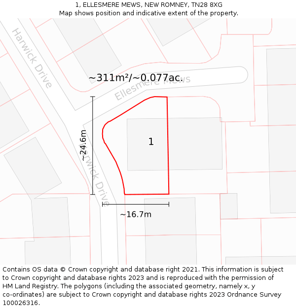 1, ELLESMERE MEWS, NEW ROMNEY, TN28 8XG: Plot and title map