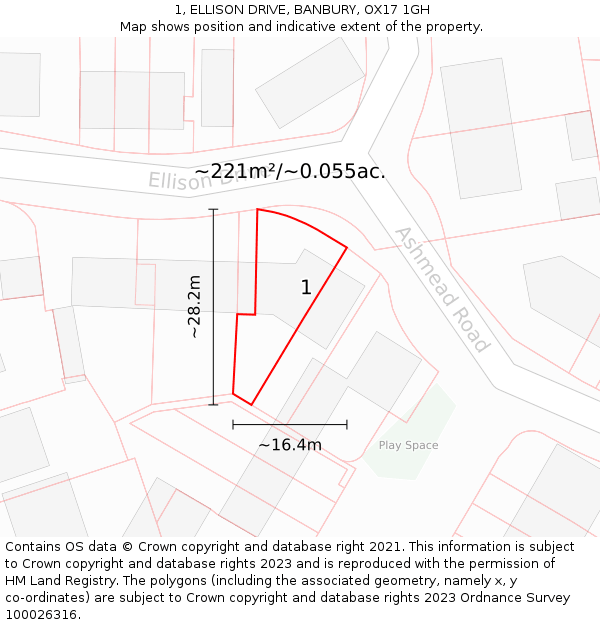 1, ELLISON DRIVE, BANBURY, OX17 1GH: Plot and title map