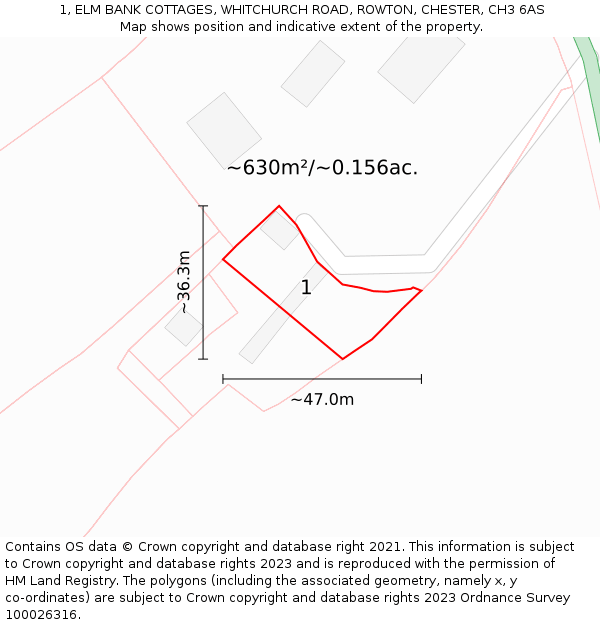 1, ELM BANK COTTAGES, WHITCHURCH ROAD, ROWTON, CHESTER, CH3 6AS: Plot and title map
