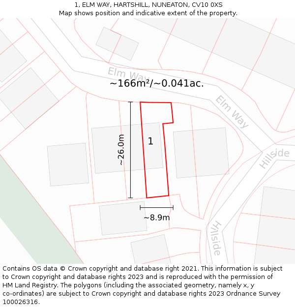 1, ELM WAY, HARTSHILL, NUNEATON, CV10 0XS: Plot and title map